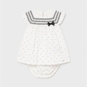 Size 6-9 months Mayoral White Dress with Black Accents
